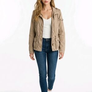 LOFT Taupe Utility Jacket with Drawstring Waist
